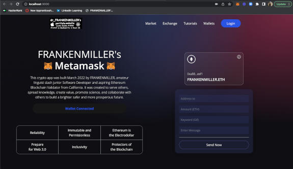 Metamask Ethereum GUI Project in ReactJS March 2022