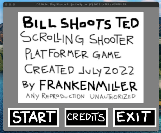 Bill Shoots Ted, a pygame scrolling shooter platformer game