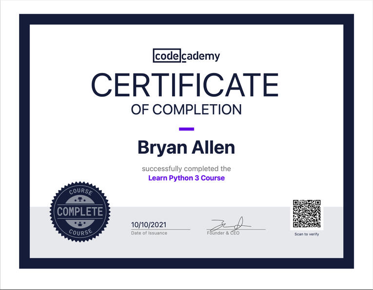 Codecademy Python 3 Course