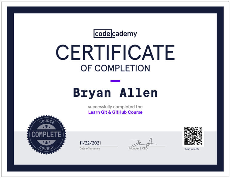 Codecademy Git Version Control and GitHub Course